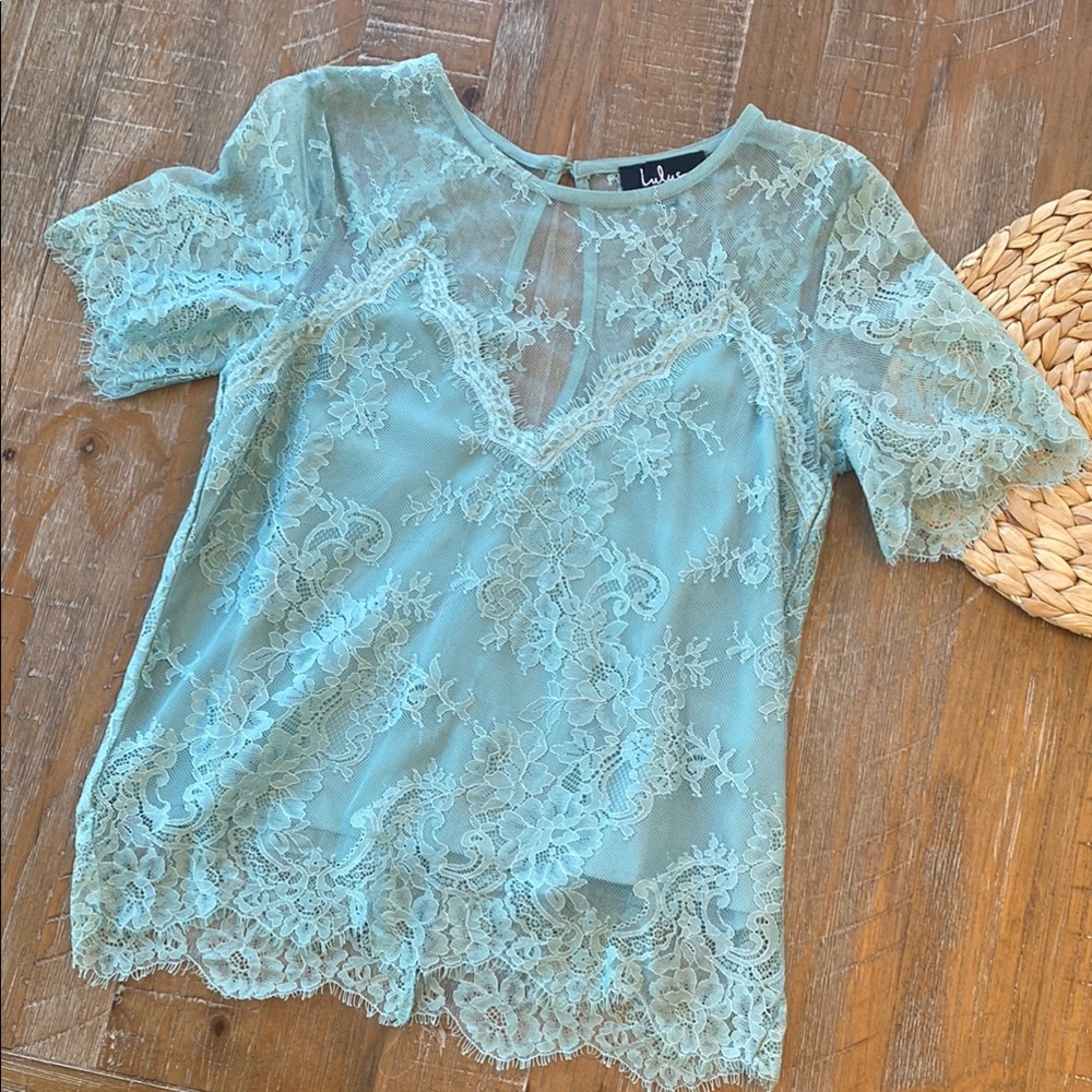 Lulu's Blue Lace Blouse